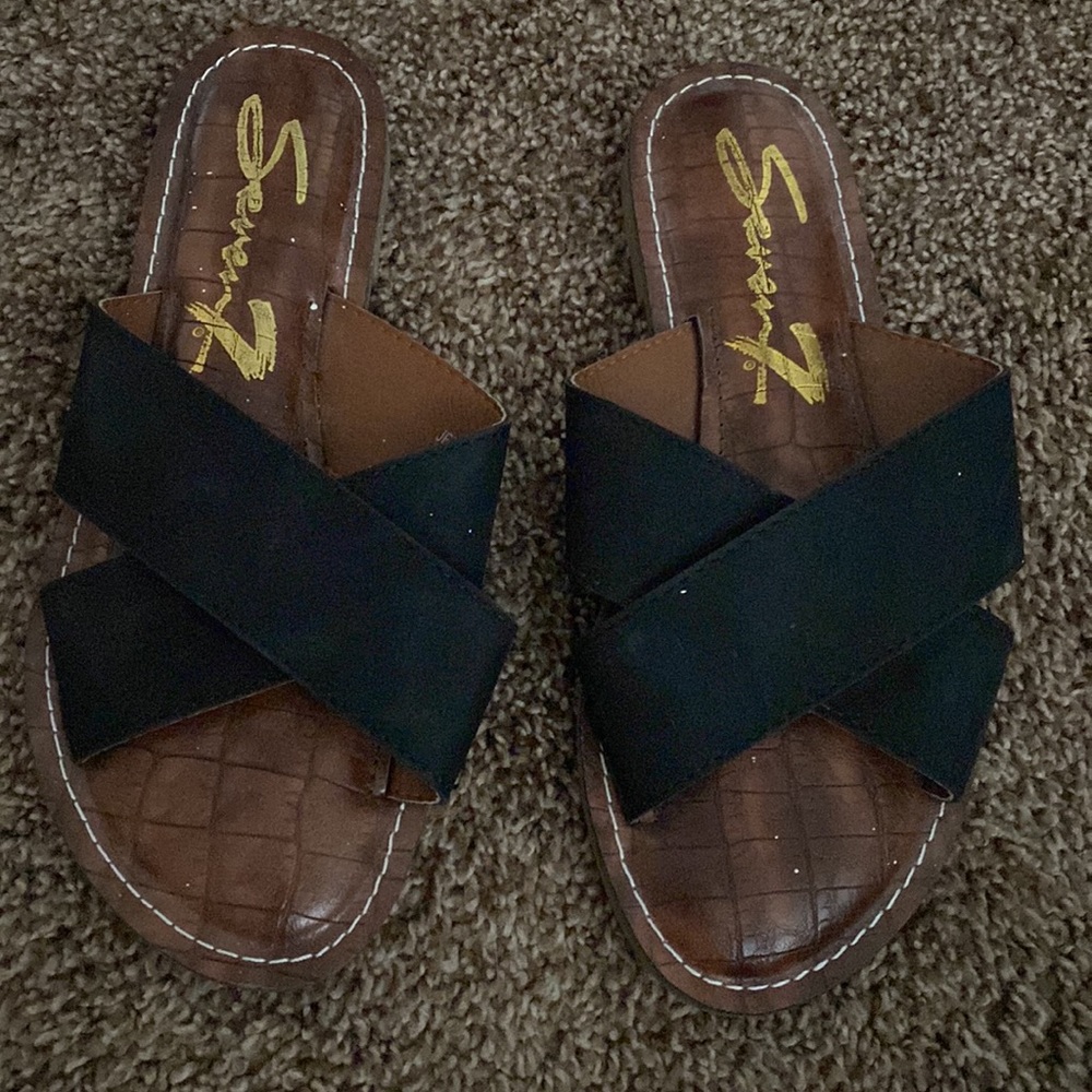 Brown sandals with black suede straps. Foam soles - Picture 3 of 6